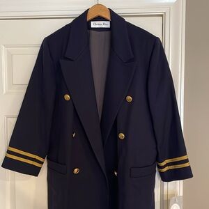 VINTAGE NWT Christian DIOR Navy Wool Peacoat size 14 Made in USA
